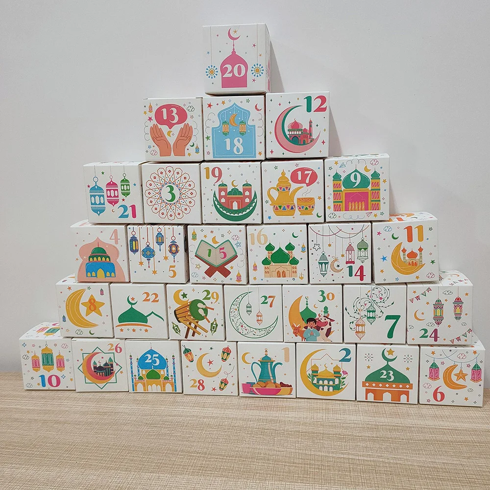 30 Uds. Caja de dulces Eid Mubarak calendario 2024 decoración de Ramadán para el hogar suministros de fiesta musulmana islámica Ramadán Kareem Eid Al Adha regalo