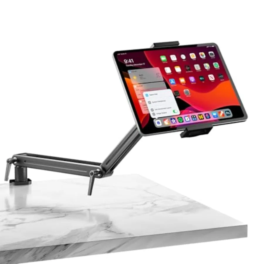 

Подставка-держатель для планшетов iPad 4.7-15.6 с вращающимся на 360° основанием и встроенным регулировочным ключом, выдерживающая нагрузку более 5.5 фунтов, черная.