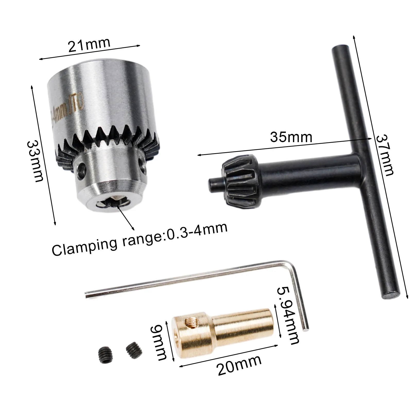 1set 0.3-4mm Micro Motor Drill Chuck Clamping Range Mini Drill Chuck With Chuck Key Electric Drill Accessories Power Tool