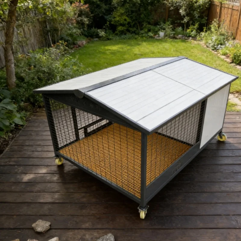

Modern Solid Collapsible Fireproof Dog Cat Pet House Cage Wood Stainless Steel Frame Easy Clean Insulated Glass Double-Window