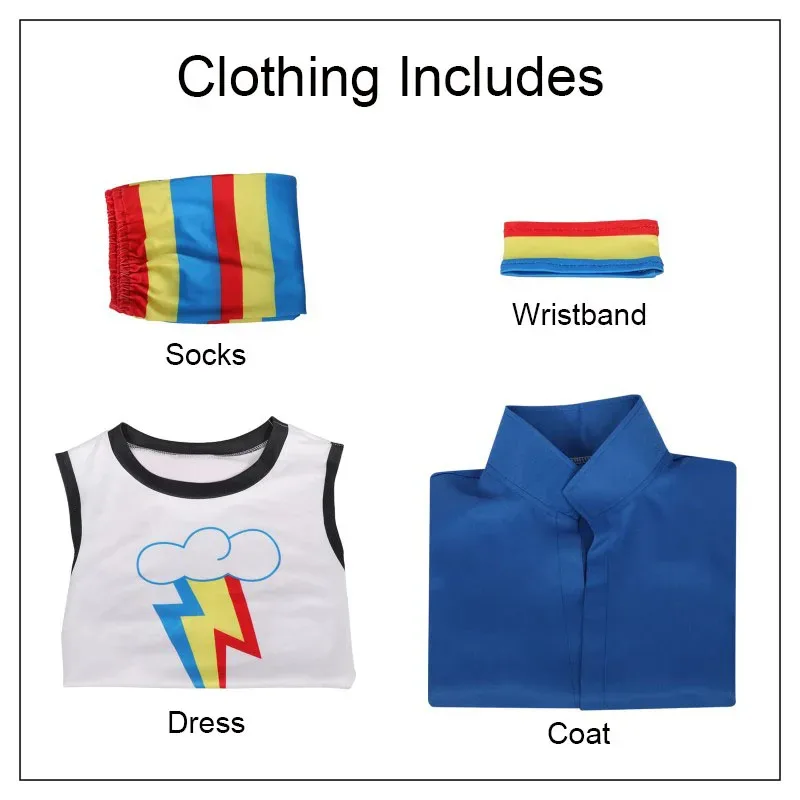 aa69Хэллоуин Радуга Даш Косплей Костюм Equestria Girls RD платья Карнавальная вечеринка Dashie парики маленькая девочка пони аниме одежда