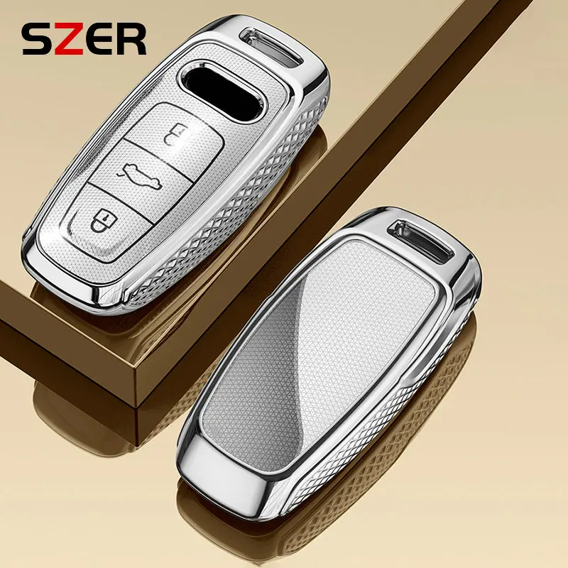 ABS Shell Car Remote Smart Key Case Cover For Audi A6 A6L A7 A8 A8L A3 E-tron 55 Q7 Q8 C8 2019 2020 2021 Keychain Accessories