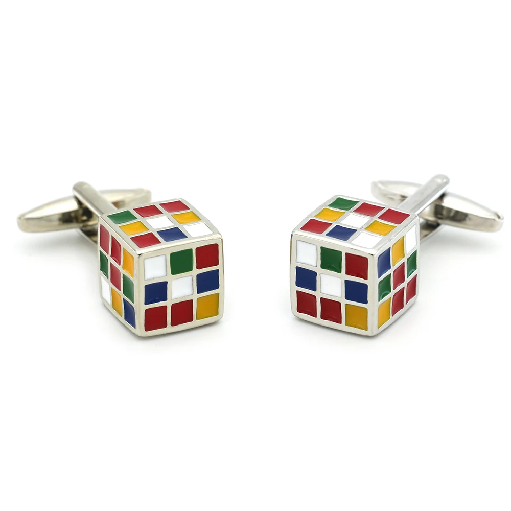 iGame Rubik\'s Cube Cuff Links Muti-color 3D Magic Cube Design Quality Brass Material Cufflinks For Men