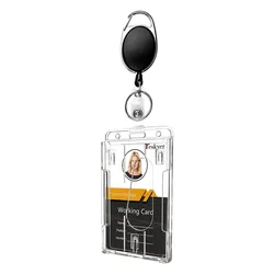 Identification Card Holder Alloy Badge Reels Hard Plastic Hanging Card Holder PC Transparent Tetractable Reel Credential Holder