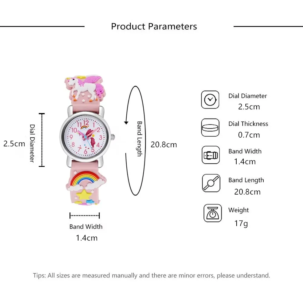 Rainbow Winged Unicorn Children's Watch Pegasus Soft Silicone Strap Waterproof Kids Cartoon Watch Birthday Gift for Children