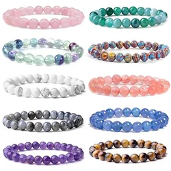 Men Natural Stone Bracelets Natural Healing Energy Tiger Eye Bracelet Polished 8 MM Lapis lazuli Beads Bangle Elastic Pulsera