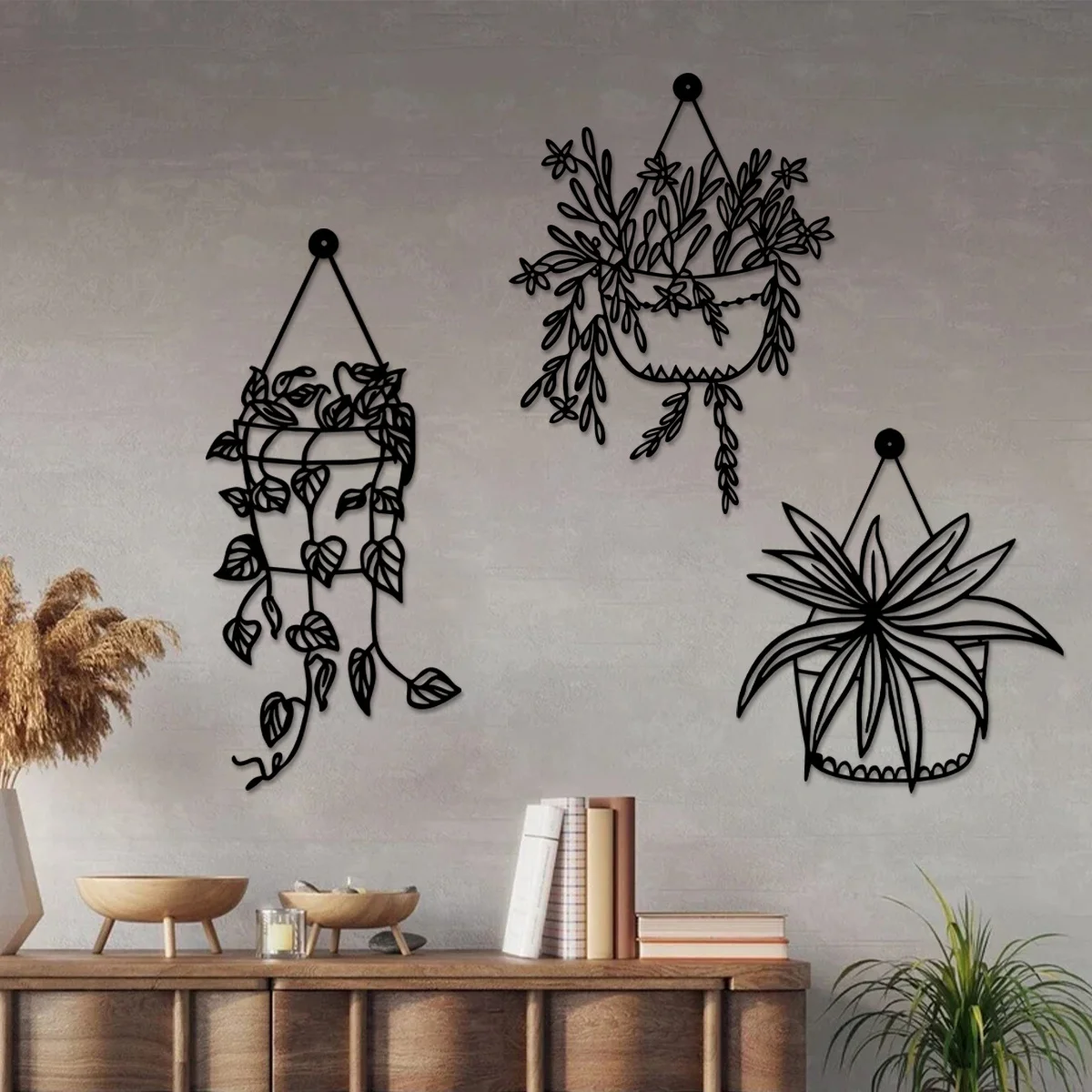 

3Pcs Hanging Plant Flowerpot Wall Sticker Living Room Vase Water Bottle Nature Wall Decal Bedroom Playroom Bathroom Vinyl Decor