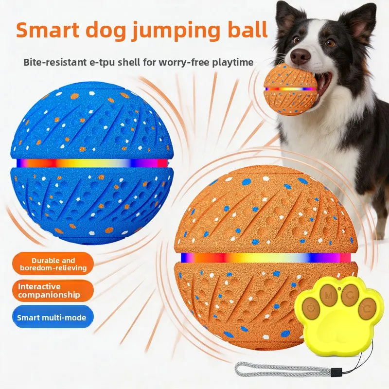 Smart Interactive Dog Ball 80mm E-TPU Chew Resistant Waterproof Auto Bouncing Rolling with LED Light for Medium Large Dogs