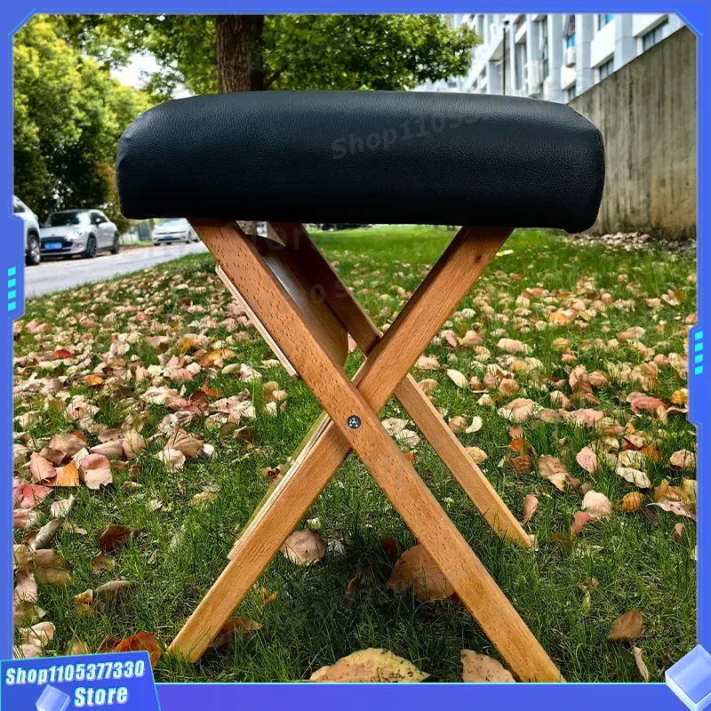 Solid Wood Folding Stool Soft Petal Pad Professional Spine Support Chair Bread Shape Pilates Exercise Seat Compact Design for