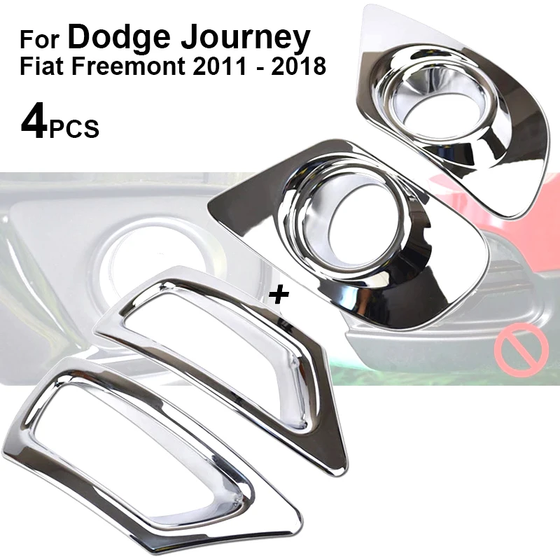 

For Dodge Journey Fiat Freemont 2011 - 2018 2012 2013 2014 Chrome Front + Rear Fog Light Lamp Foglight Bumper Cover Trim Bezel