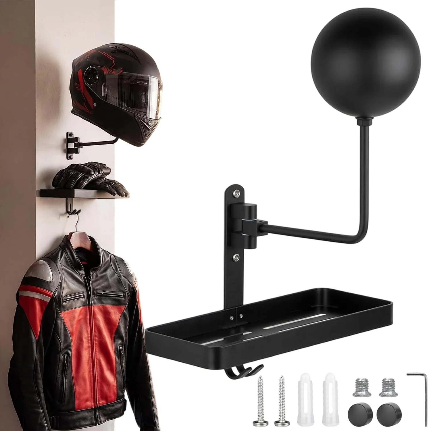 Motorradhelm-Aufbewahrungshalterung aus Hochleistungs-Aluminium für die Luft- und Raumfahrt, Helmbefestigungshaken mit Edelstahlkugel für Garage, Flur, Schlafzimmer