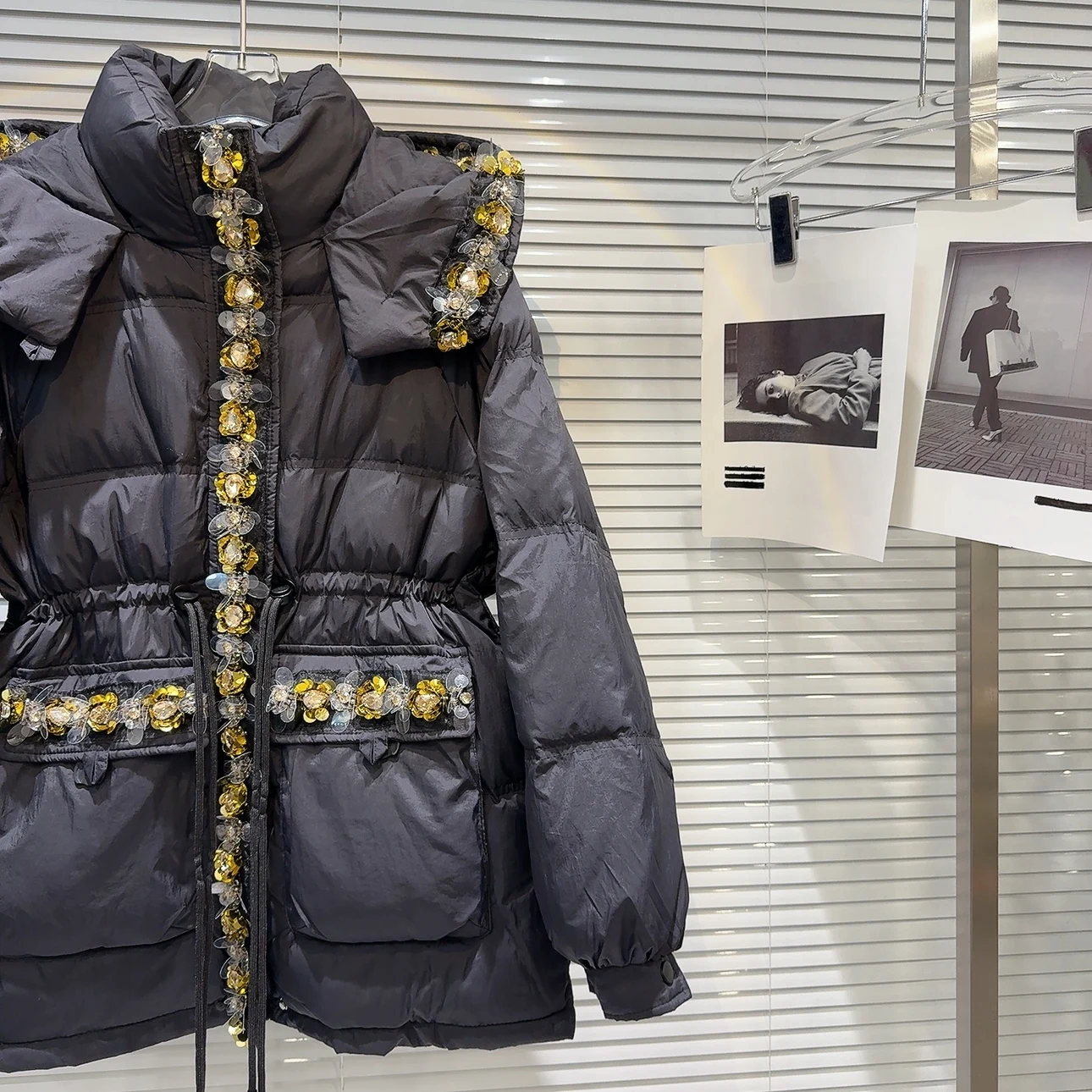 الشتاء مقنعين الترتر الدافئة أسفل سترة الإناث الرباط رشاقته باركر القطن أبلى المرأة الأبيض بطة أسفل جيب جاكيت زيبرا #6