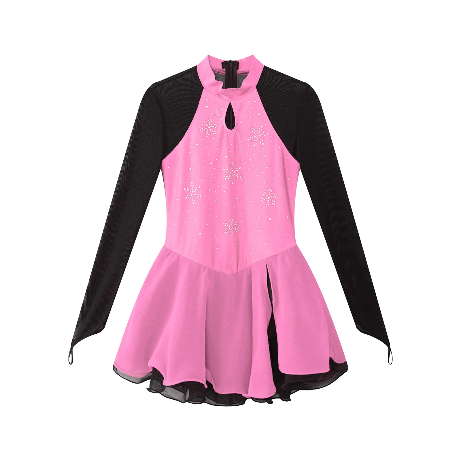 Bambini ragazze balletto body Dress figura pattinaggio su ghiaccio Dancewear maglia trasparente manica lunga strass scintillanti ginnastica vestito da ballo