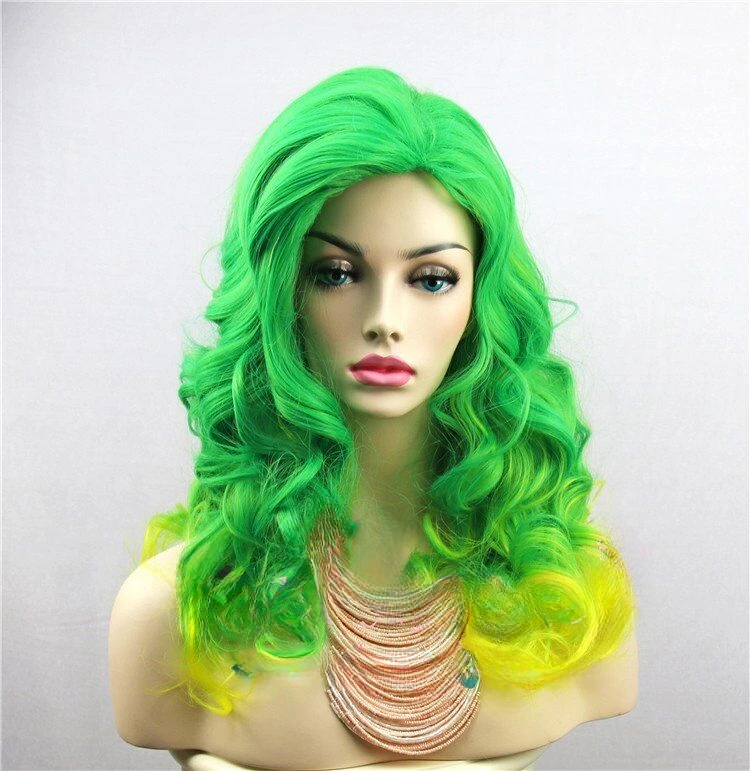 Perruque d'Halloween Bouclée pour Femme, Cheveux Vert Lange, Mélange Cosplay, Degré de Chaleur