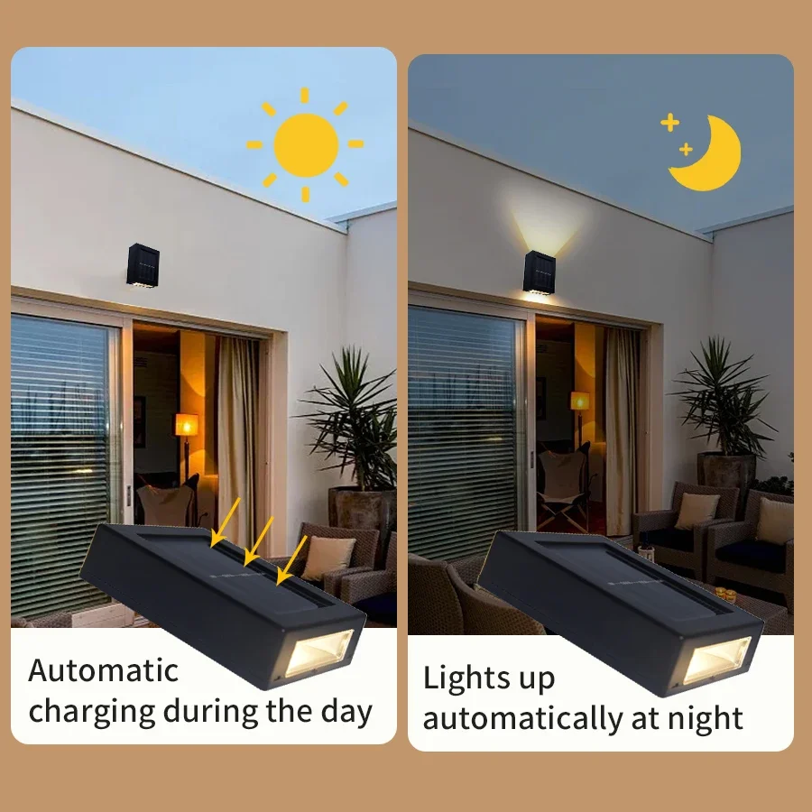 Solar Wall Lamp Outdoor Waterproof Solar Light Up and Down Luminous Outside Sunlights for Garden Yard Street Landscape Decor