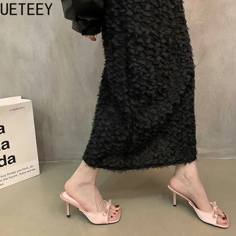 Designer Style Party Dress Women Slippers Shoes Fashion Butterfly-knot Summer Open Toe High Heel Ladies Slides Shoes image 4