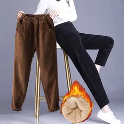 1pcs Women Autumn Winter Plush Thickening Casual Pants Corduroy Warm Pant Women's High Waist Leggings Haren Trousers