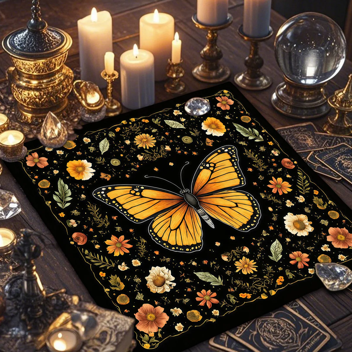 Butterfly Moon Floral Tarot Card Tablecloth Tree of Life Altar Cloth Altar Decor Witchcraft Astrology Oracle Divination Cloth