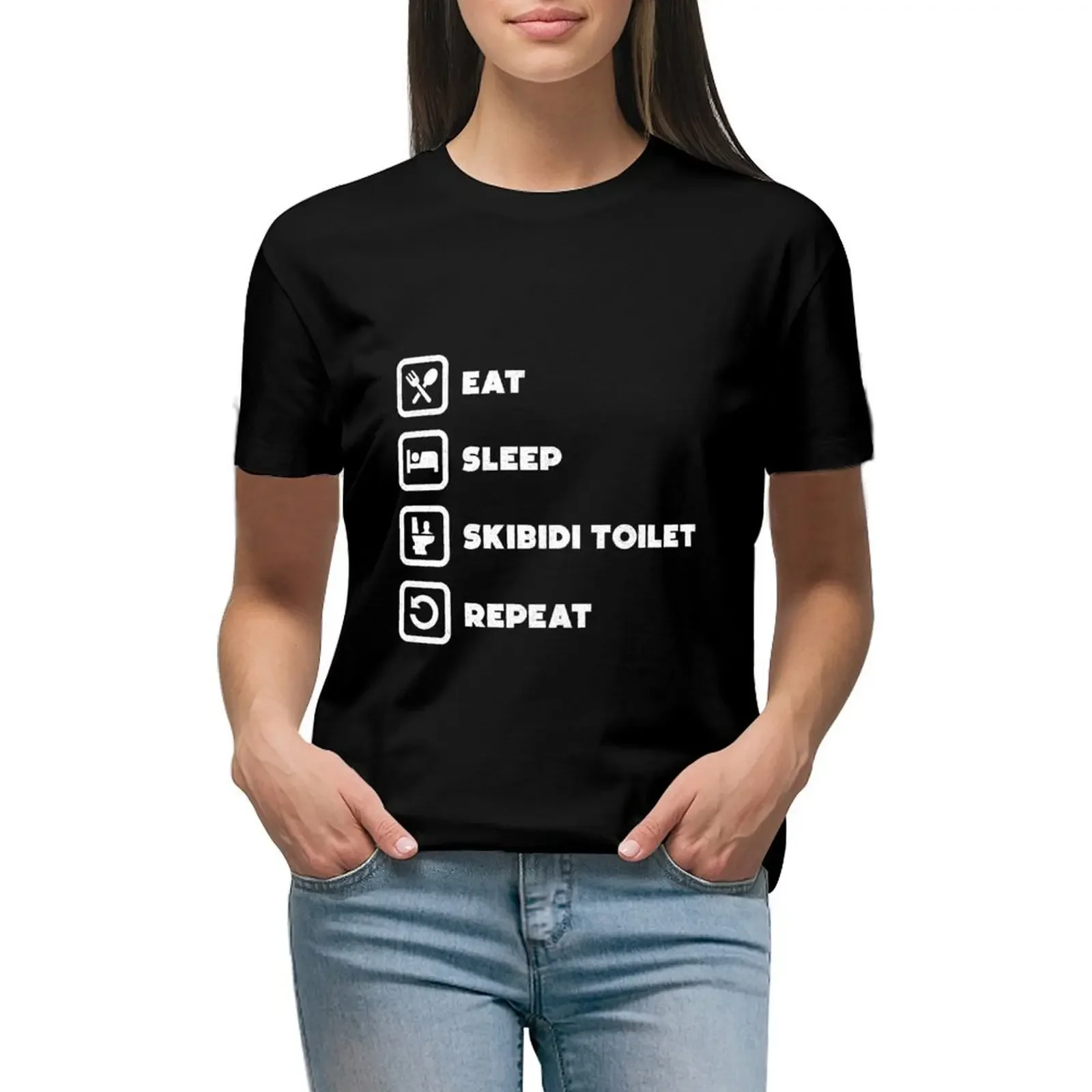 

Eat Sleep Skibidi Toilet Repeat - Skibidi Toilet Meme T-Shirt summer clothes new edition vintage clothes Woman T-shirts