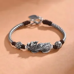 Classic New in Retro High Quality Women's Braided Bracelet 925 Silver Ethnic Style Divine Beast Pixiu Bracelet Men Jewelry