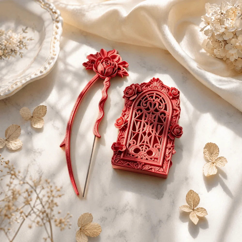 Vintage Fuse Beads Tools Set Embossed Rose Reusable Precision Bead Tweezers and Shovel Portable Gothic