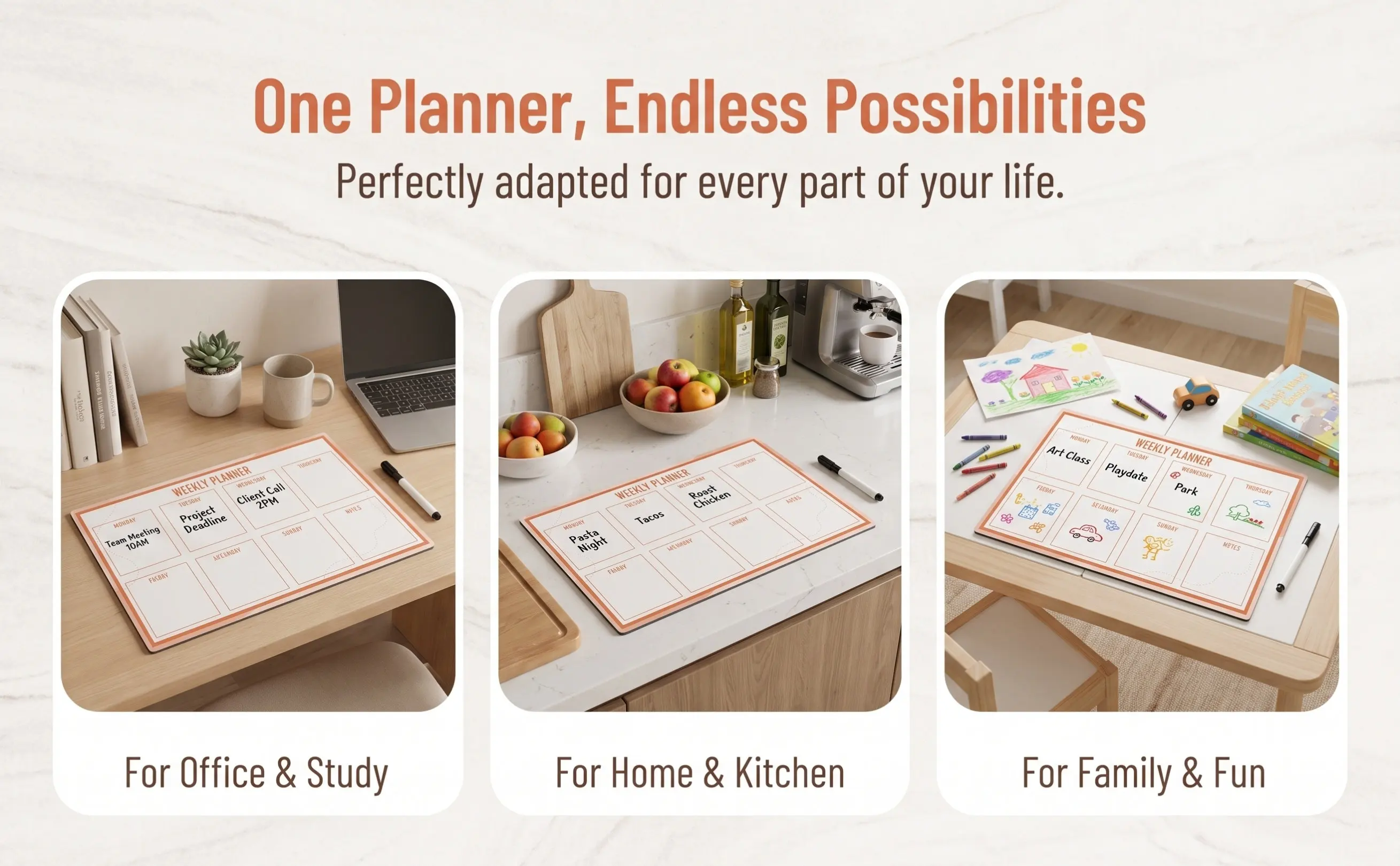 Adhesive Weekly Planner Whiteboard Dry Erase Reusable Calendar for Home School Kids Creativity Development Smooth Surface Mount