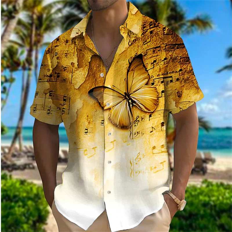 2023 Men\'s Shirt Pattern Printed Leaf Lapel Shirt Street Short Sleeve Men\'s Fashion Designer Casual Soft Hawaiian Shirt 5XL