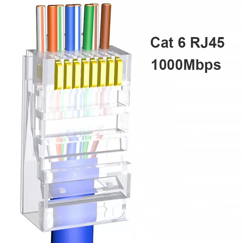 Соединитель RJ45 50U Cat6 UTP для прокола, двухрядные отверстия, прозрачные Позолоченные кабели Ethernet, сетевые магнитные головки