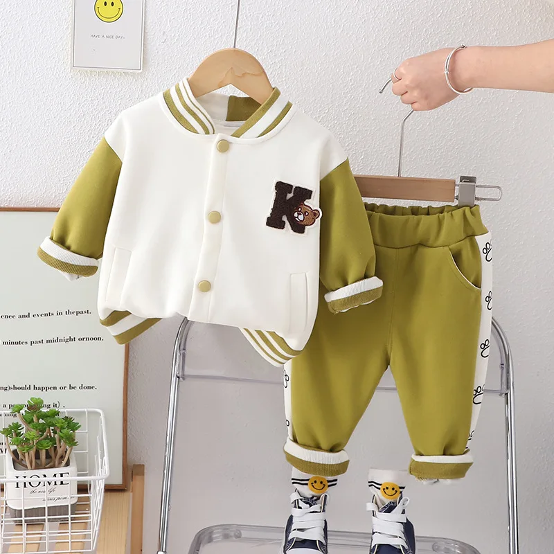 2024 Autumn Kids Baby 2PCS Clothes Set Cartoon Embroidery Baseball Coat Casual Loose Pants Suit Toddler Boys Outfits