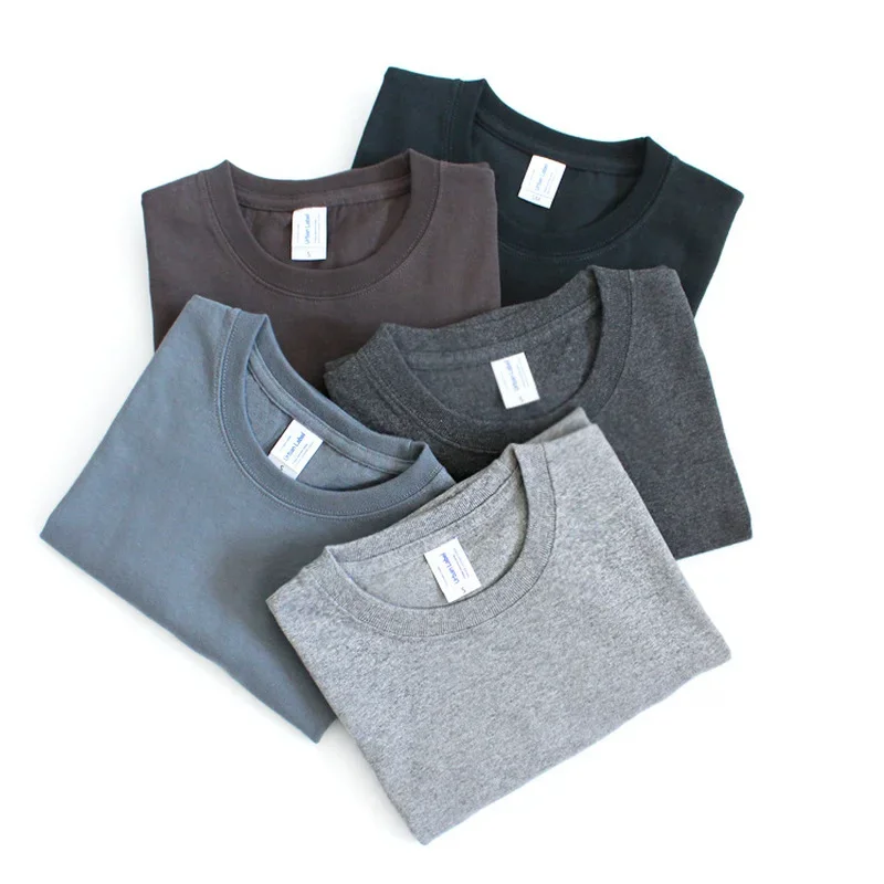 245g Thick Heavy Tshirts American Cotton Rough Solid Seamless Round Neck Short-sleeved Men Women's T-shirts Soft Leisure Top Tee
