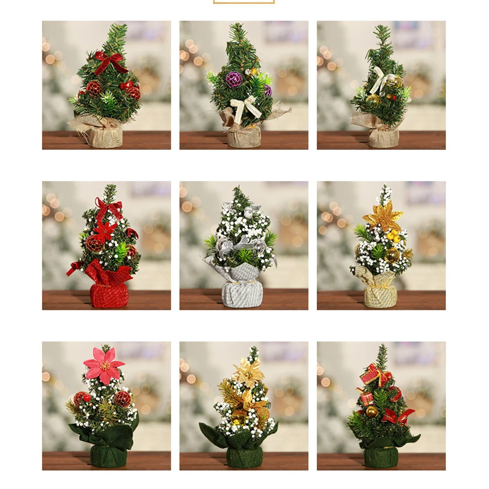 

3Pcs Christmas Tree Decorations Small Tabletop Trees Burlap Base Desktop Xmas Ornaments Festival Party Home Decor