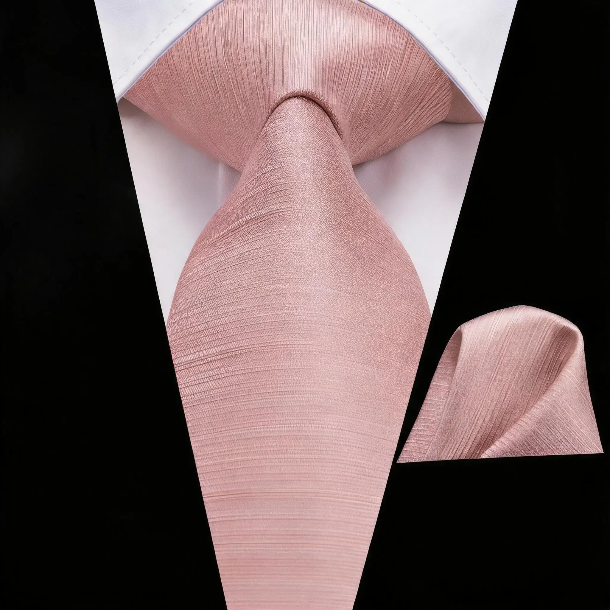 2Pcs Striped Solid Tie & Pocket Square Set Pink/Green/Yellow/Orange Men Formal Neck Handkerchief for Wedding Business