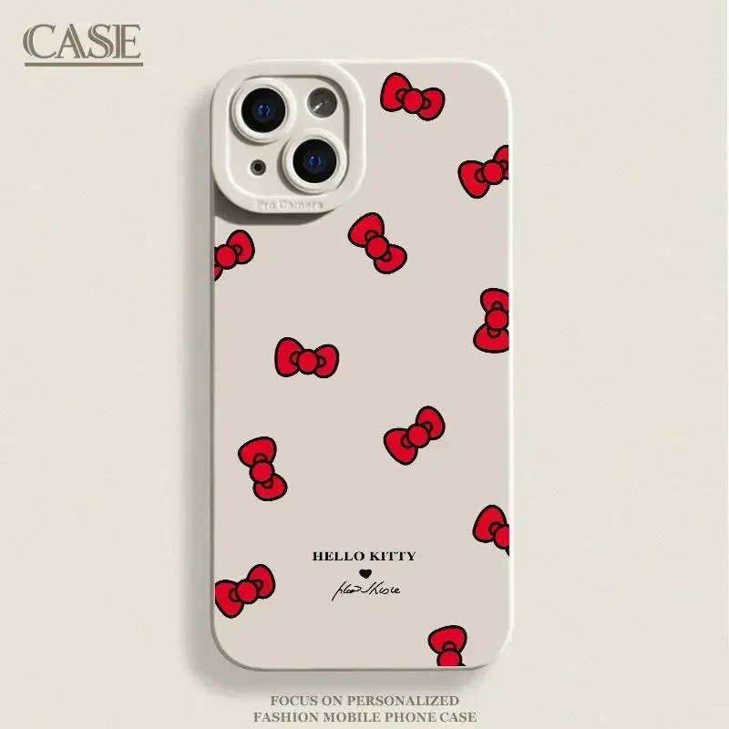 Hello Kitty BowKnotเคสโทรศัพท์สําหรับiPhone 16 15 Pro 14 13 12 11 Pro Max Mini X XS Max XR 7 8 16 Plus SEซิลิโคนอ่อน