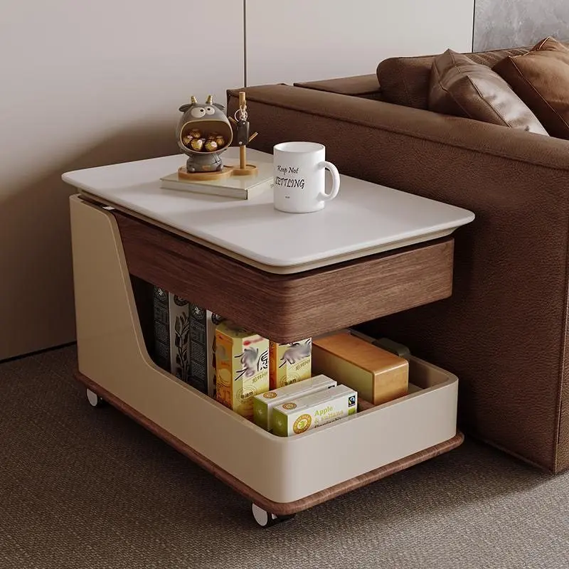 Solid wood mobile coffee table/side table - adjustable height, multi-functional, narrow cabinet for small apartments/home use