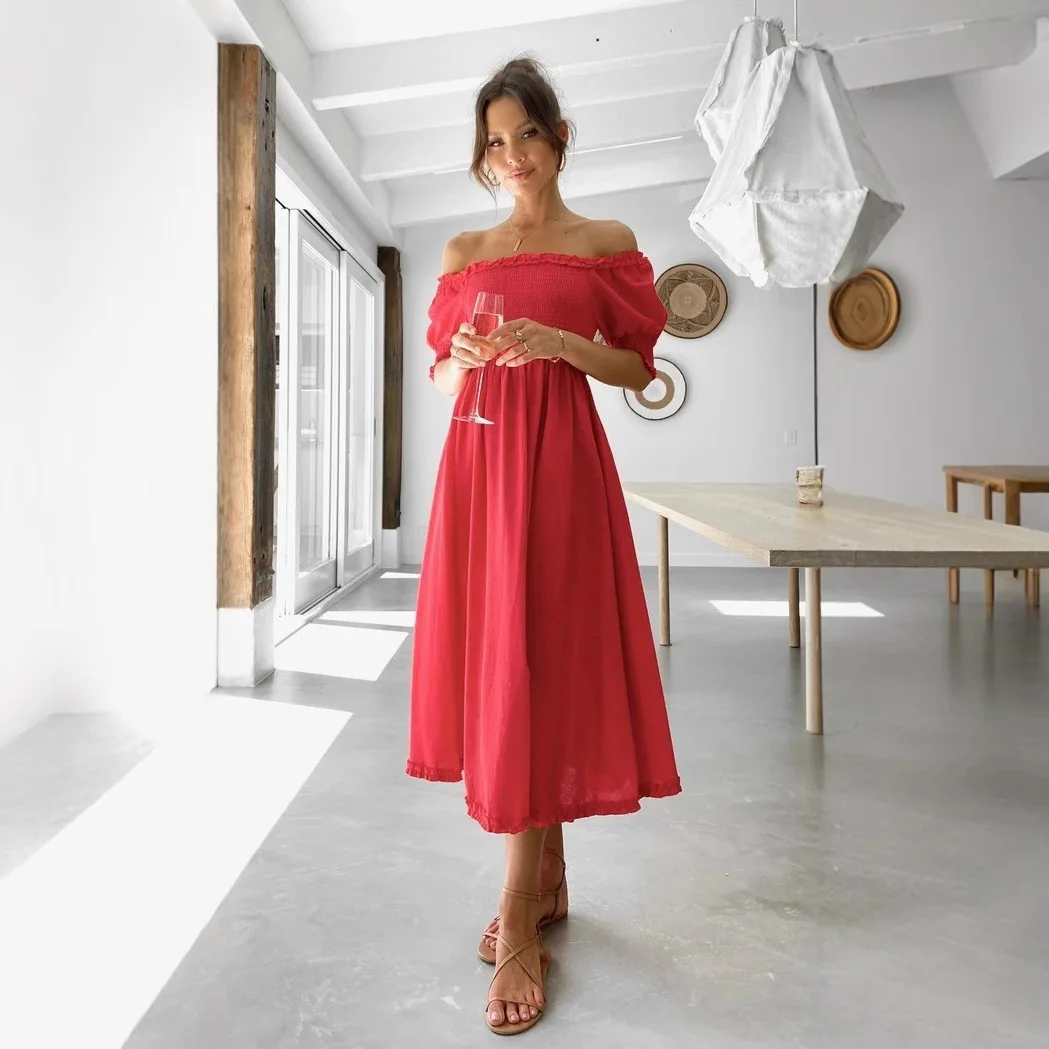 

2025 Spring/Summer New Lace Small Fresh Sweet Solid Color Medium Length Dress 22001