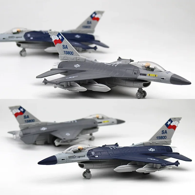 Modelo de caza de aleación de juguete F16, fuerza de retorno acústico óptico, avión militar de aviación, regalo de Adorno