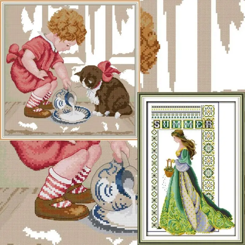 

Portrait RA28-Soulgift Pre-printed Cross Stitch Kit Easy Pattern Aida Stamped Fabric Embroidery Set-Easy To Follow-Recommend