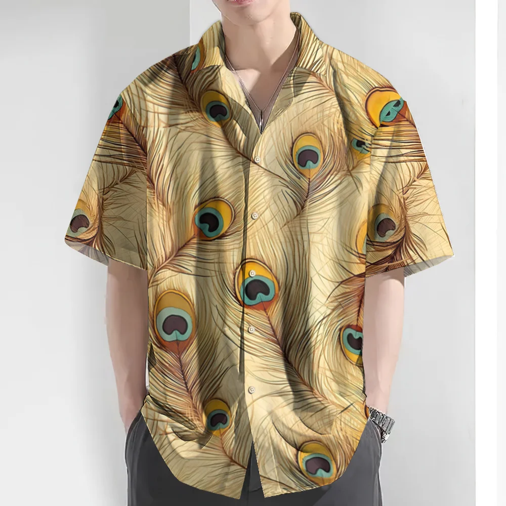 Camicia da uomo nuova estate 3d stampa piuma di pavone camicie hawaiane per uomo abbigliamento Casual quotidiano da uomo camicie larghe oversize con risvolto