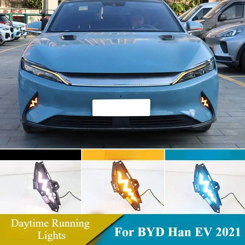 

For BYD Han EV 2021 Led Daytime Running Lights with Dynamic Turn Signal Front Bumper Fog Lamp Driving Lamp Night Blue Daylights