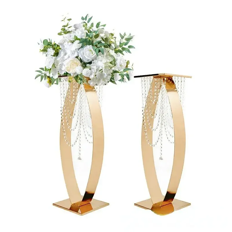 Metal Ornaments With Crystals Flower Stand for Wedding Birthday Stage Hotel For Table Centerpieces ,Floral Decoration Rack