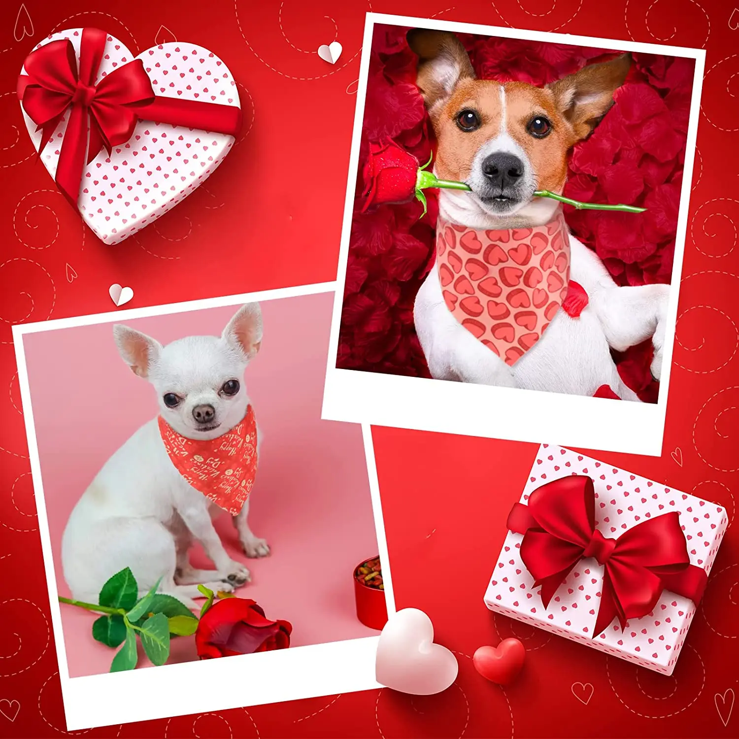 20 Packs Valentine\'s Day Dog Bandanas Heart Plaid Triangle Bibs Scarf  Adjustable Neckerchief Scarf Bandana For Dogs Cats Pet