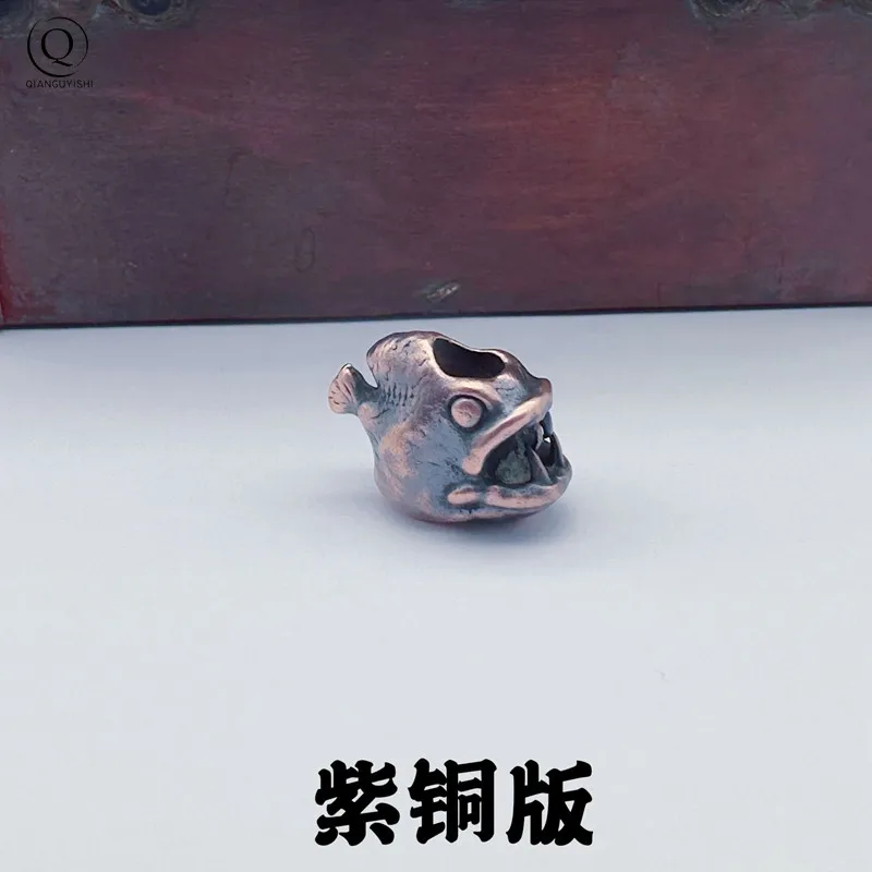 Retro Brass Fierce piranha Knife Pendants EDC Outdoor Products DIY Paracord Beads Copper Fish Umbrella Rope Hangings Keyring