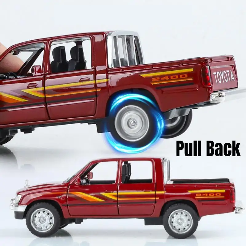 1:32 TOYOTA Hilux Pickup Truck Speelgoed Auto Model Diecast Legering Voertuig Miniatuur Trek Geluid & Licht Collectie Gift Kinderen