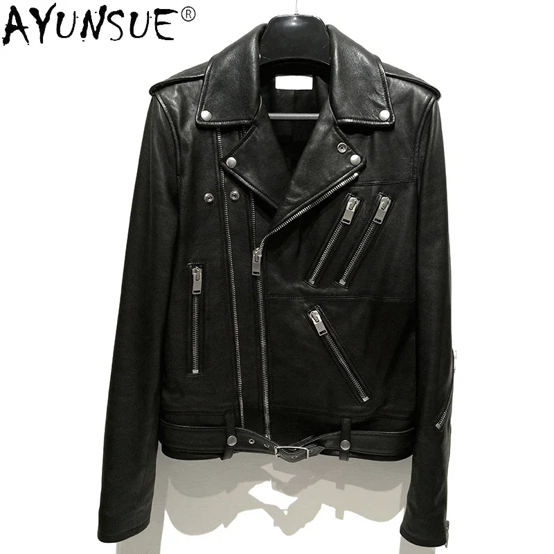 AYUNSUE Spring Autumn 100% Genuine Sheepskin Leather Jacket Men 2025 Short Biker Jackets for Men Cool Jaqueta Masculina Gxy760