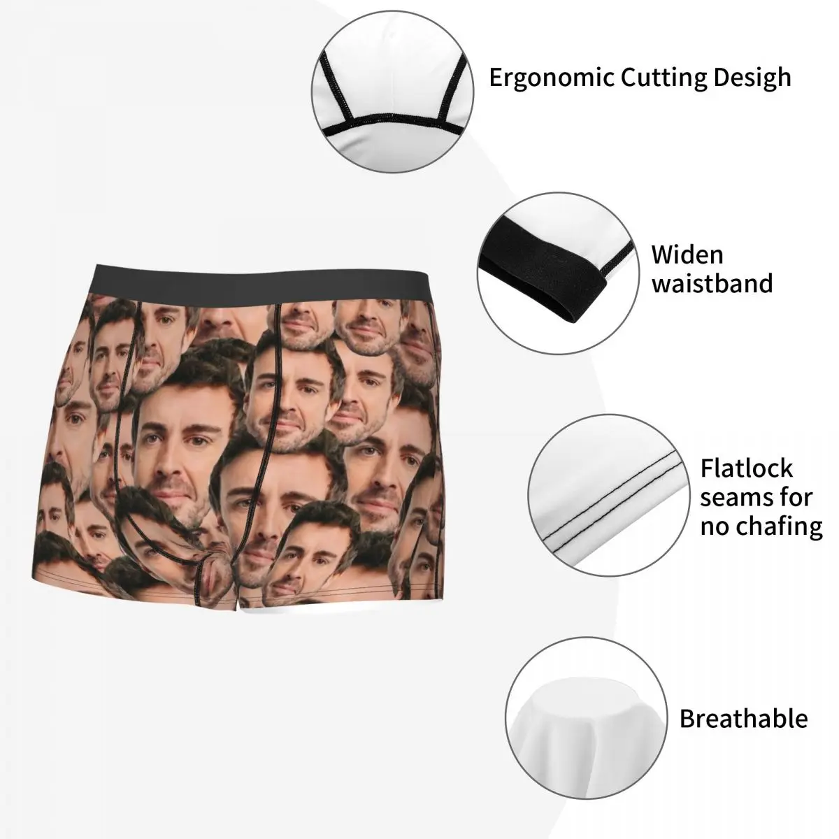 Fernando Alonso Funny Head Men Long Underwear Boxer Briefs Shorts Panties Novelty Breathable Underpants for Male Plus Size