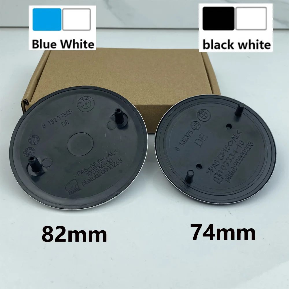 2PCS 82mm 74mm  For BMW E46 E39 E38 E90 E60 Z3 Z4 M3 M5 M6 X3 Sticker Black Base Car Emblem BONNET Hood Front Rear Trunk