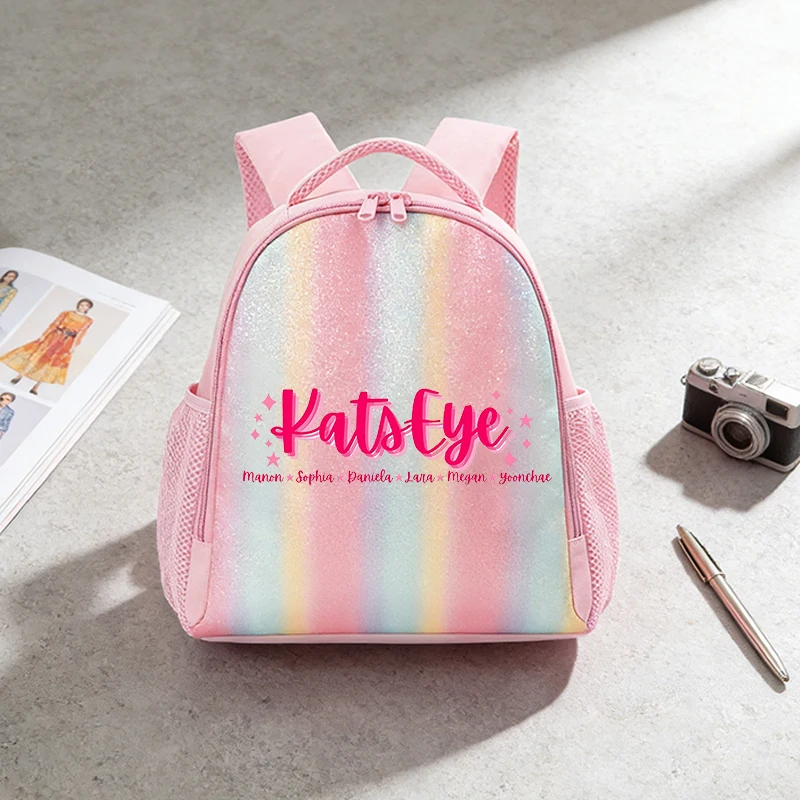 حقيبة ظهر Katseye للسيدات حقيبة مدرسية صغيرة لطيفة على شكل قوس قزح حقيبة ظهر لمحبي الفتيات حقائب مدرسية عصرية للسيدات حقيبة سفر هدية عيد ميلاد