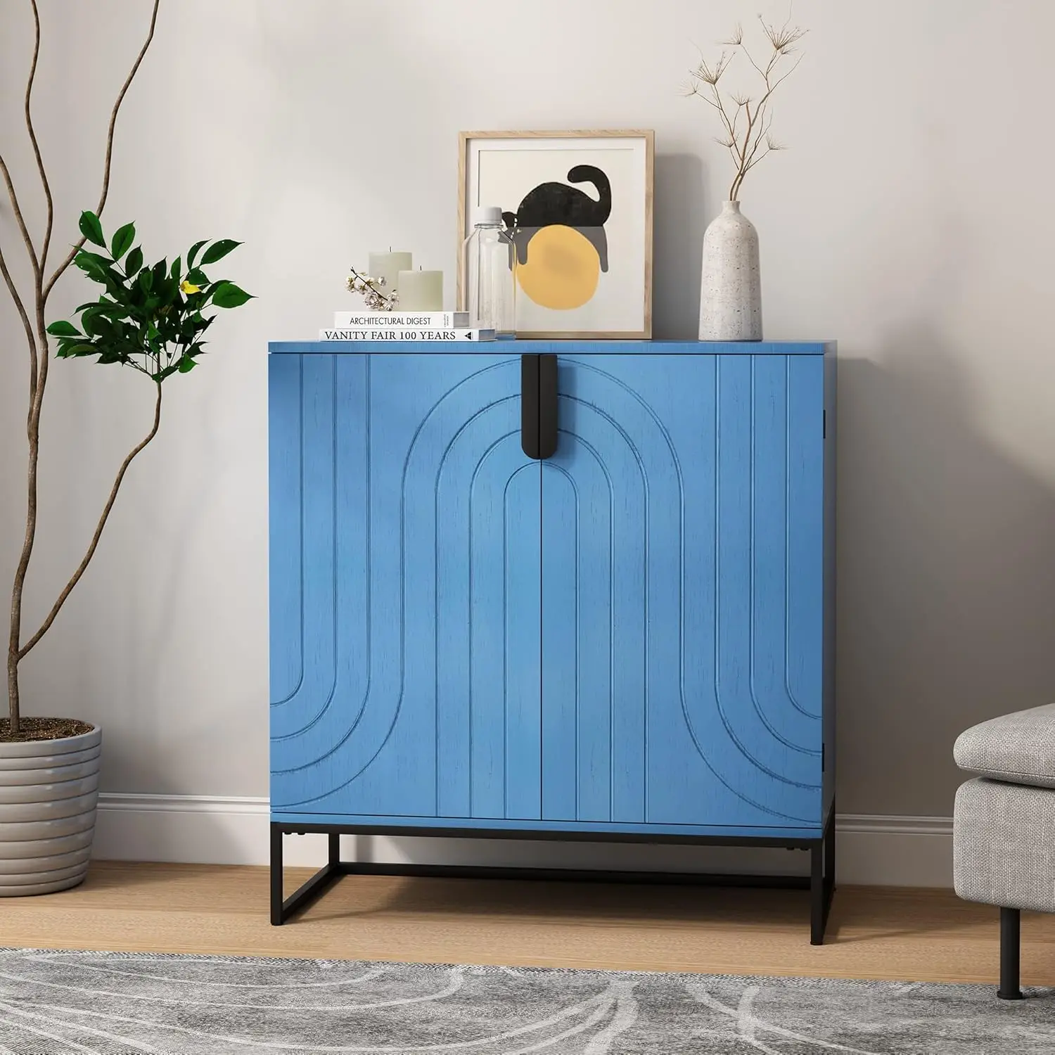 

Accent Wood Grain Cabinet with 2 Doors, Storage Cabinet Sideboard with Black Metal Legs for Living Room,Entryway and Kitchen