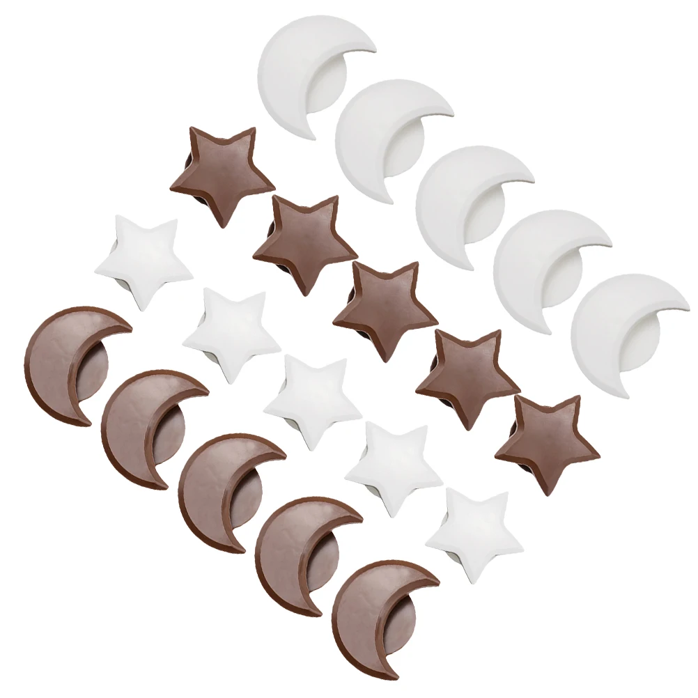 

20pcs Cabinet Door Handles Star Moon Shape Adhesive Drawer Pulls Durable Abs Material Easy Install Coffee White For Cupboard