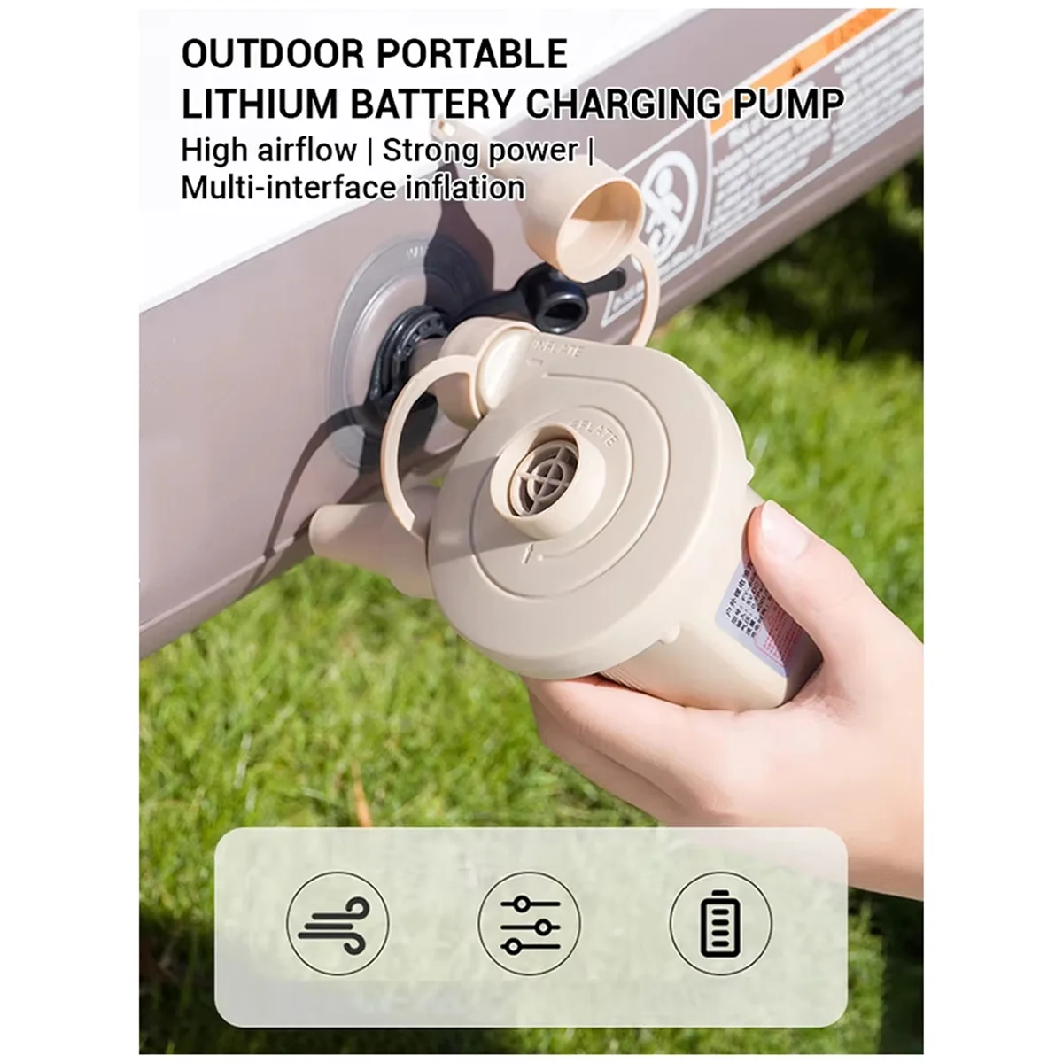 Bomba de aire AA25 de 2000mAh, bomba eléctrica inalámbrica USB para inflar y desinflar para flotadores de piscina, bolsas de almacenamiento al vacío para cama de aire, color negro